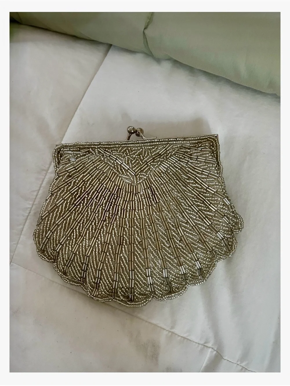Crystal-Embellished Silver Evening Bag